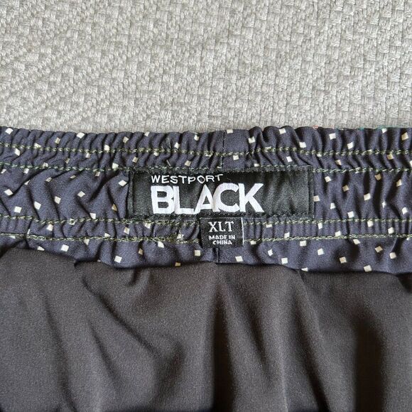 Men's Westport Black XL Tall Swim Trunks Board Shorts Tropical Green Pink Parrot - Picture 2 of 11